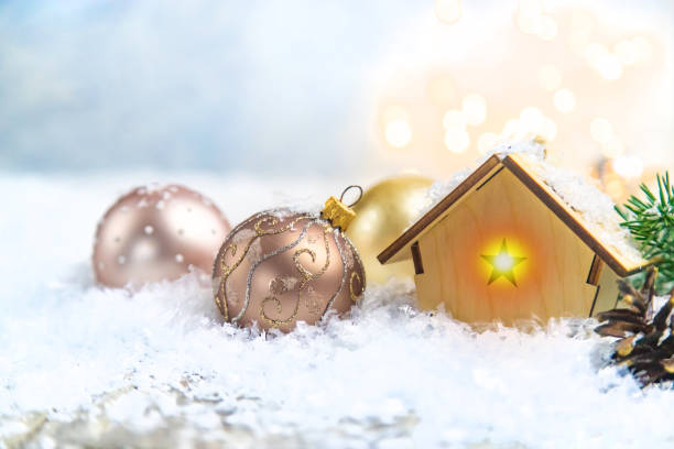 istock Christmas decor, new year snow house. Selective focus. 1435594999