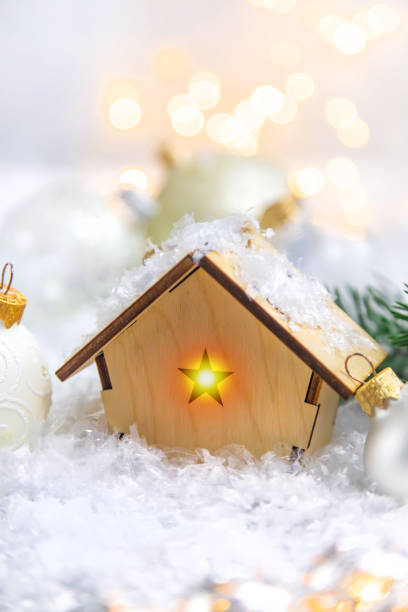 istock Christmas decor, new year snow house. Selective focus. 1435595005