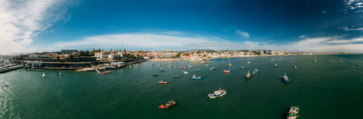 Aerial panoramic view of Cascais Bay, Portugal - 30km west of Lisbon