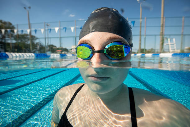 istock Female swimmer portrait 1435596473