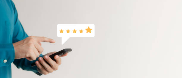 istock User give rating to service experience on online application, Customer review satisfaction feedback survey concept, Customer can evaluate quality of service leading to reputation ranking of business. 1435605193