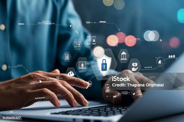 Cybersecurity Concept Global Network Security Technology Business People Protect Personal Information Encryption With A Padlock Icon On The Virtual Interface Stock Photo - Download Image Now