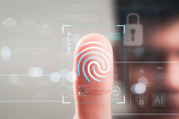 istock Security of future technology and Cybernetics on the Internet, finger scanning allows access to security and identification of big Data businesses, bank and Cloud Computers. 1435607175