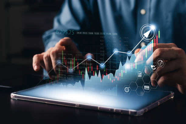 Business people analyze financial data chart trading forex, Investing in stock markets, funds and digital assets, Business finance technology and investment concept, Business finance background. stock photo