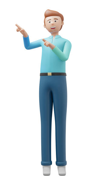 istock 3D character business man pose pointing product Isolated white background image. 3D Illustration rendering. 1435610134