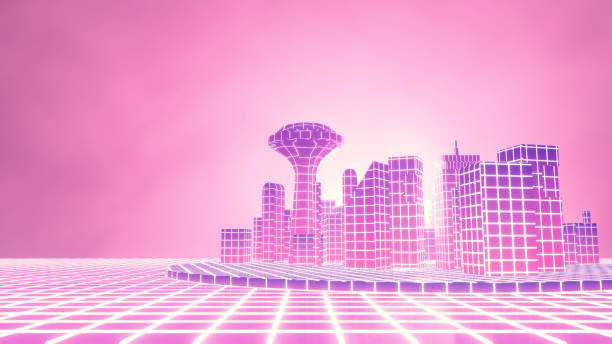 istock 3D city of cyberspace on grid futuristic background concept. 3d illustration rendering 1435610136
