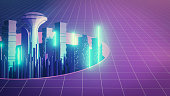 istock 3D dark city of cyberspace on grid futuristic background concept. 3d illustration rendering 1435610137