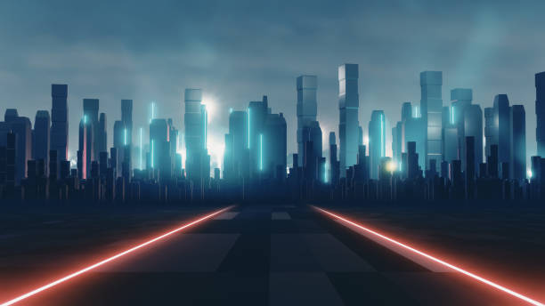 istock Neon dark city with red light technology background. cyber punk style. 3D illustration rendering. 1435610152