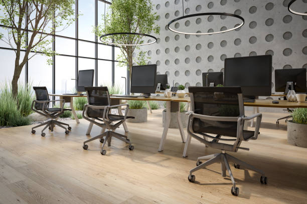 Modern style conceptual office interior room 3d illustration