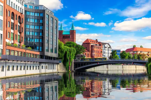 Beautiful classic architecture of the central Berlin by the bridge over Spree, Germany.