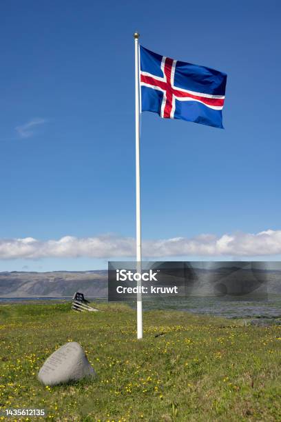 Iceland Flag Near Coast Of South Iceland Stock Photo - Download Image Now - Backgrounds, Beauty, Blue
