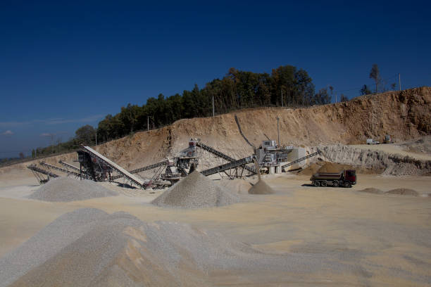 istock Excavator and truck on mining site. 1435621904