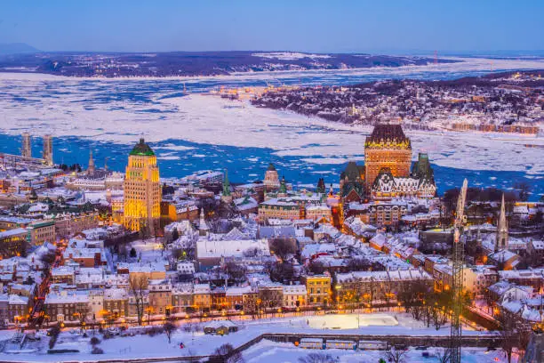 Snowed Quebec city panoramic view