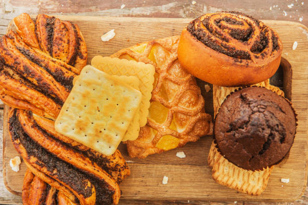 istock Assorted pastries on a vintage style wooden backdrop 1435628561