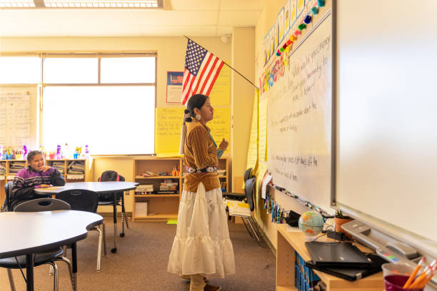 istock Indigenous navajo teacher reading the board 1435634451