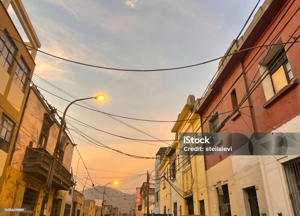 Residential Street  at Lima, Peru at sunset Architecture Stock Photo