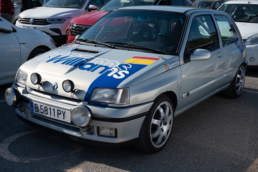 Barcelona, Spain – August 20, 2022: A classic Renault Clio Williams first generation rally car