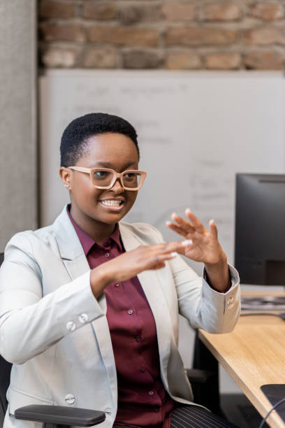 istock Black businesswoman explaining her point of view at work 1435646501