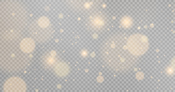 Christmas background. Powder PNG. Magic shining gold dust. Fine, shiny dust bokeh particles fall off slightly. Fantastic shimmer effect. Stock royalty free vector illustration. PNG