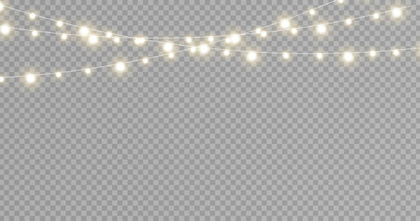 christmas lights isolated realistic design elements. glowing lights for xmas holiday cards, banners, posters, web design. stock royalty free vector illustration. png - christmas lights stock illustrations