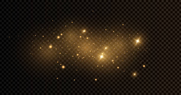 먼지 불꽃과 황금빛 별은 특별한 빛으로 빛납니다. 벡터는 투명한 배경에 반짝입니다. . 재고 로열티 무료 벡터 일러스트레이션. 증권 시세 표시기 - 불타는 듯한 stock illustrations