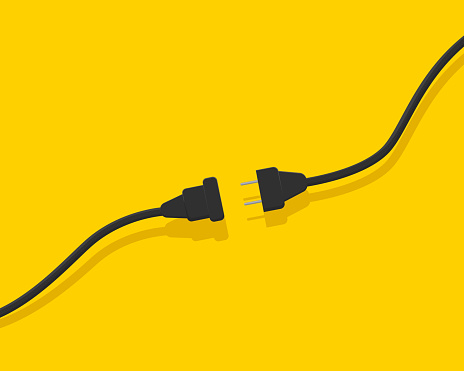 Electrical socket with plug. The concept of connection and disconnection. Wires, cables, electric extension cord. Vector illustration.