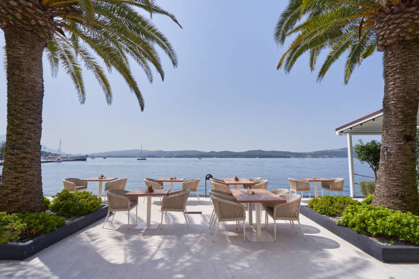 istock Cozy street restaurant with sea view 1435653631