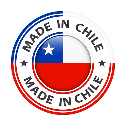 Made in Chile badge vector. Sticker with stars and national flag. Sign isolated on white background.