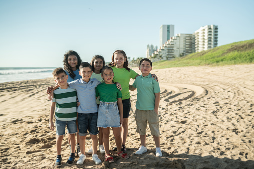 Portrait of group children at the beach