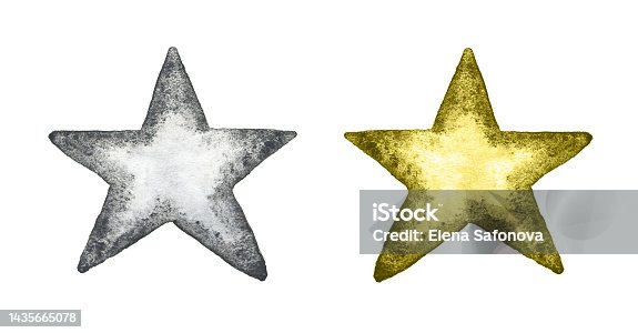 istock greyscale and yellow star. Watercolor hand drawing 1435665078
