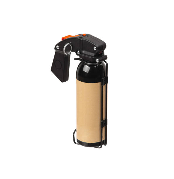 istock Large spray can with isolate on a white background. Black spray bottle with red button. Pepper spray for self defense. 1435667866