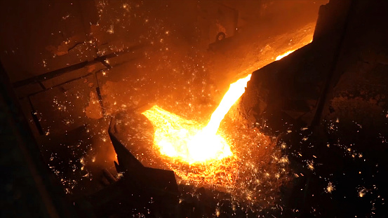 Liquid metal from blast furnace. Liquid iron from ladle in the steelworks.