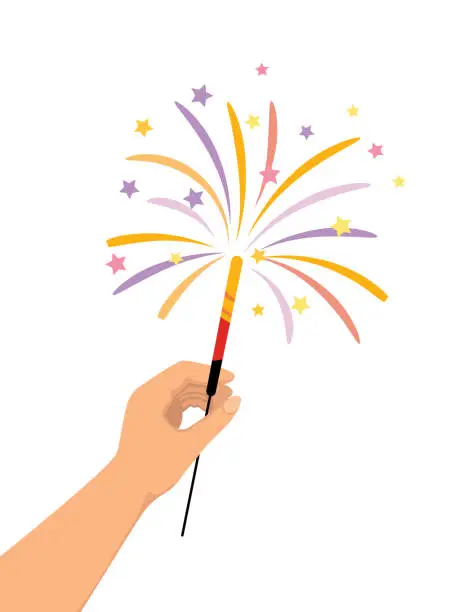 Vector illustration of A Person Holding A Sparkler On A Transparent Background