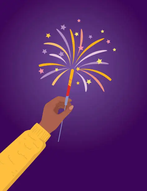 Vector illustration of A Person Holding A Sparkler on a Color Background