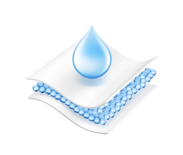 Absorb fabric layer pad, sanitary diaper with cotton surface, vector  background. Water drop leak absorbing material for baby diaper or  waterproof textile with moisture absorbent and soft cotton layer Stock  Vector Image