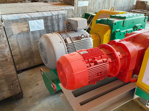 Asynchronous electric motors for pumps for pumping liquids are in stock for an oil refinery petrochemical plant equipment.