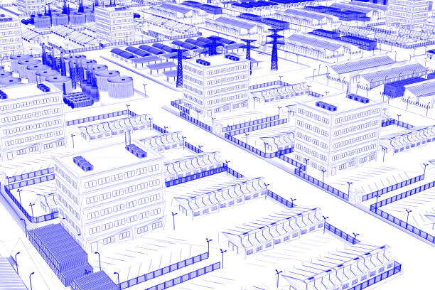 3d rendering blueprint of industrial estate park with infrastructure development
