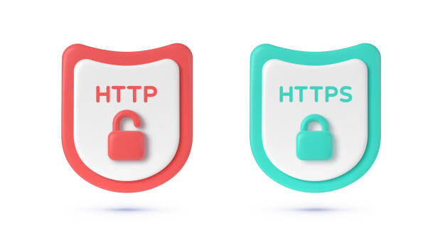 HTTP and HTTPS Protocols. Safe and Secure Wev Browsing. Safety internet technology, data secure. 3d security safe icon. Vector design illustration HTTP and HTTPS Protocols. Safe and Secure Wev Browsing. Safety internet technology, data secure. 3d security safe icon. Vector design illustration. hypertext transfer protocol stock illustrations