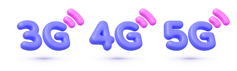 Realistic 3g, 4g, 5g 3d icons for mobile app design. Internet network. Cyberspace concept smartphone network icons for website. Computer 3d vector. Isolated vector illustration.