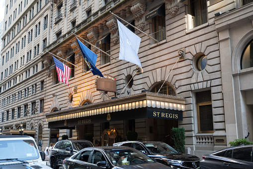New York, NY, USA - June 4, 2022: The St. Regis New York luxury hotel.