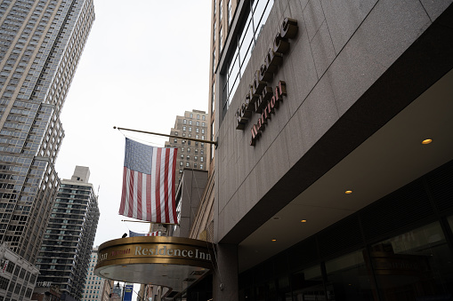 New York, NY, USA - June 11, 2022: The Residence Inn by Marriott New York Manhattan/Times Square hotel.