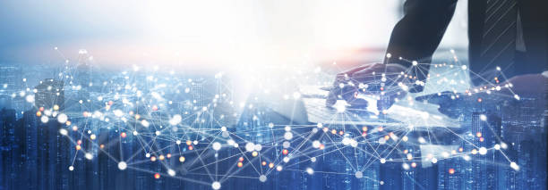 istock Modern cityscape and communication network concept. Telecommunication. IoT (Internet of Things). ICT (Information communication Technology). 1435715775