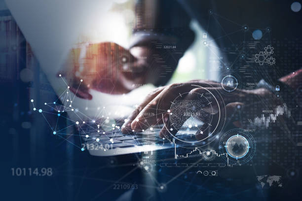 istock Data science, Business and Artificial Intelligence AI, Digital Technology concept. Businessman working with laptop computer and big data, global internet network 1435717302