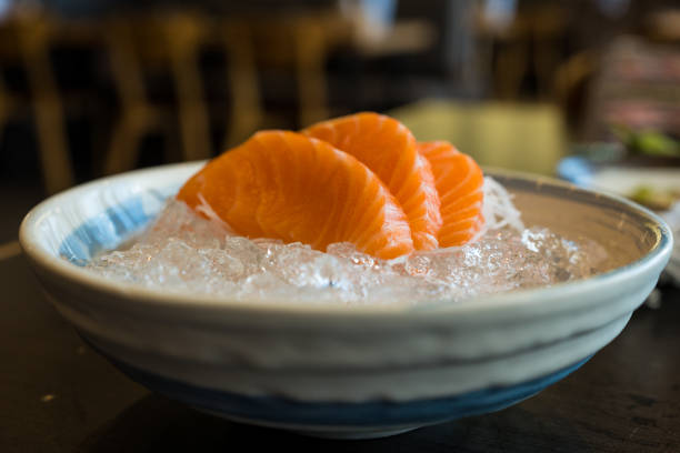 fresh salmon fillet. japanese traditional food - buffet japanese cuisine lifestyles ready to eat imagens e fotografias de stock