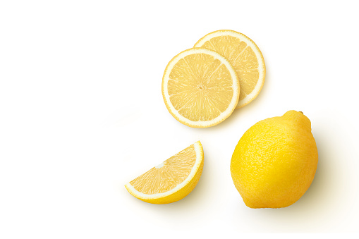 lemon  isolated on white background. Top view. Flat lay.