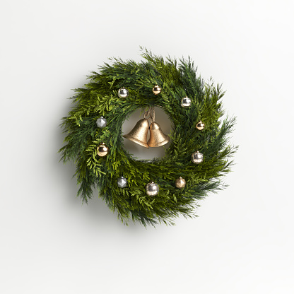Half Christmas wreath on white background