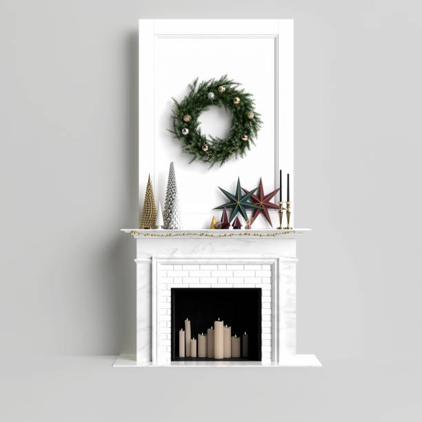 istock 3d illustration of fireplace christmas isolated on white background 1435729683