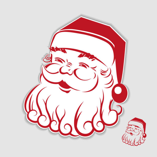 weihnachtsmann-gesichtssilhouette, isoliertes designelement - weihnachtsmütze stock-grafiken, -clipart, -cartoons und -symbole