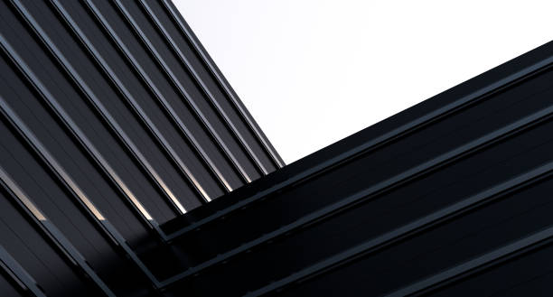 istock Architectural wall design. Geometric building, building at sunset. Minimalist modern building design. 3D render. 1435735199