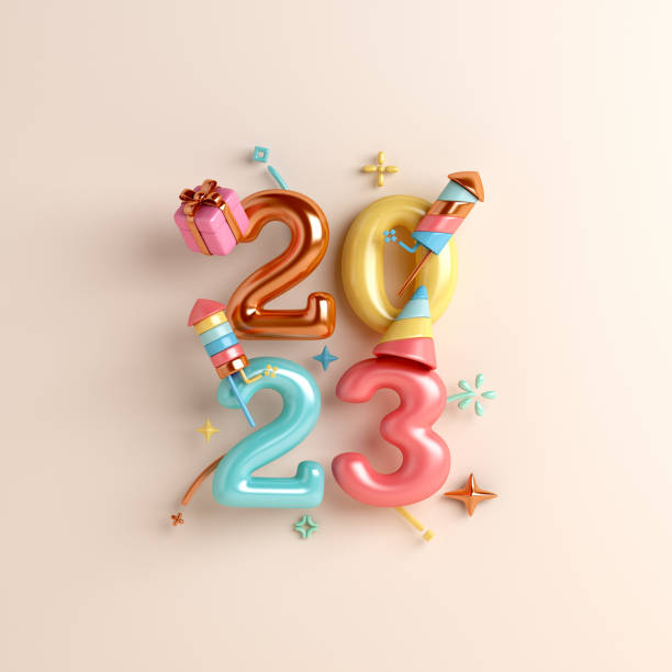 istock Happy new year 2023 decoration background with firework rocket, gift box, 3D rendering illustration 1435742437